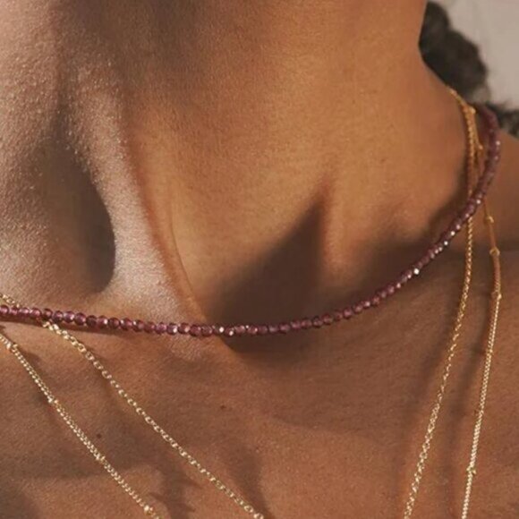 Tiny Garnet Beaded Choker Minimalist Layering Necklace Waterproof Gold PRETTY - Picture 10 of 11